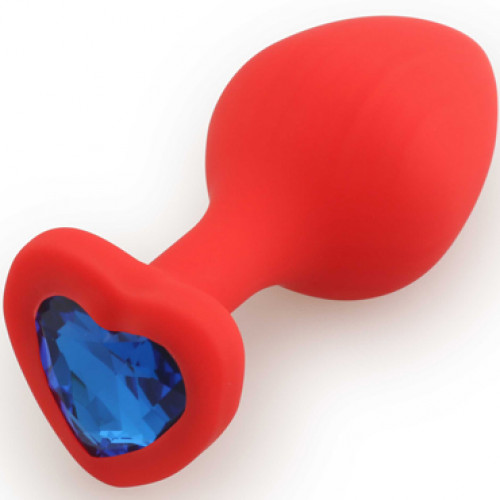 Анальная пробка Silicone Butt Plug Heart Shape красный/синий, Medium
