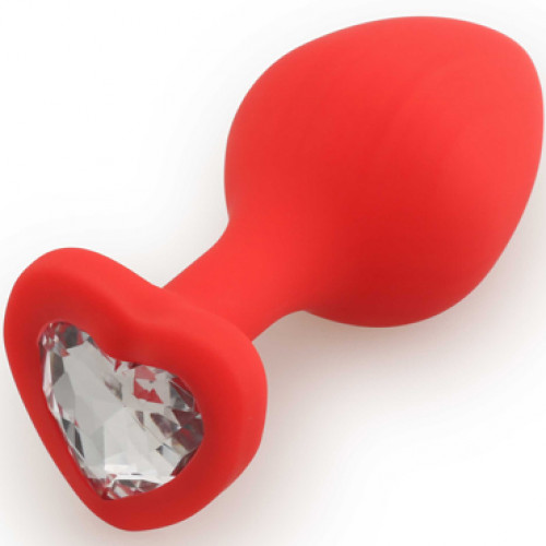 Анальная пробка Silicone Butt Plug Heart Shape красный/прозрачный,  Medium