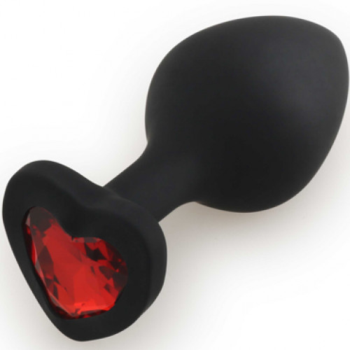 Анальная пробка Silicone Butt Plug Heart Shape черный/красный, Medium