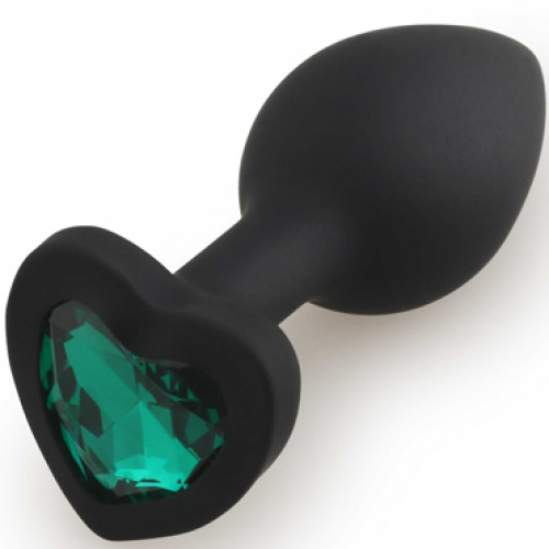 Анальная пробка Silicone Butt Plug Heart Shape черный/темно-зеленый, Small