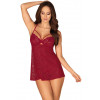 Кружевной бэби долл с вырезами и трусики Obsessive Ivetta babydoll красный, L-XL