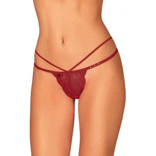 Трусики из кружева с тесемками Obsessive Ivetta thong красные, L-XL