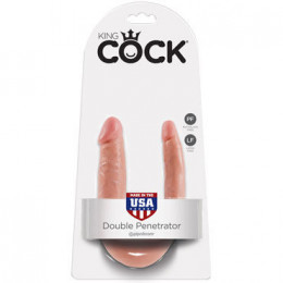 Анально-вагинальный фаллоимитатор малого размера Pipedream KIng Cock U-Shaped Small Double Trouble, телесный. 