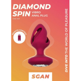 Спиральная анальная пробка с кристаллом и вибрацией SGAN Diamond Spin, бордо