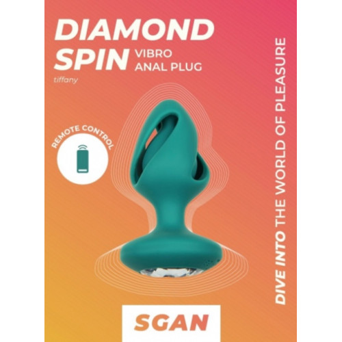Спиральная анальная пробка с кристаллом и вибрацией SGAN Diamond Spin, тиффани