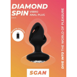 Спиральная анальная пробка с кристаллом и вибрацией SGAN Diamond Spin, черная