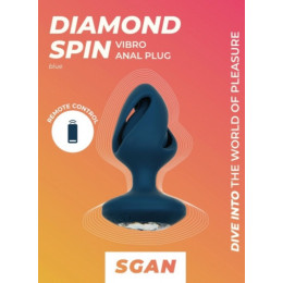 Спиральная анальная пробка с кристаллом и вибрацией SGAN Diamond Spin, синий